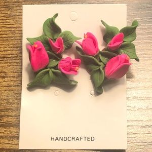 Vintage Polymer Clay Rose Earrings
